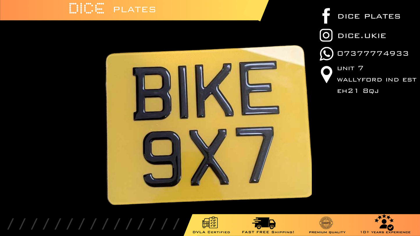 3D Gel Motorbike Number Plate 9x7