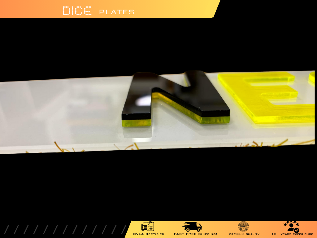 5D NEON YELLOW Base Colour Number Plate