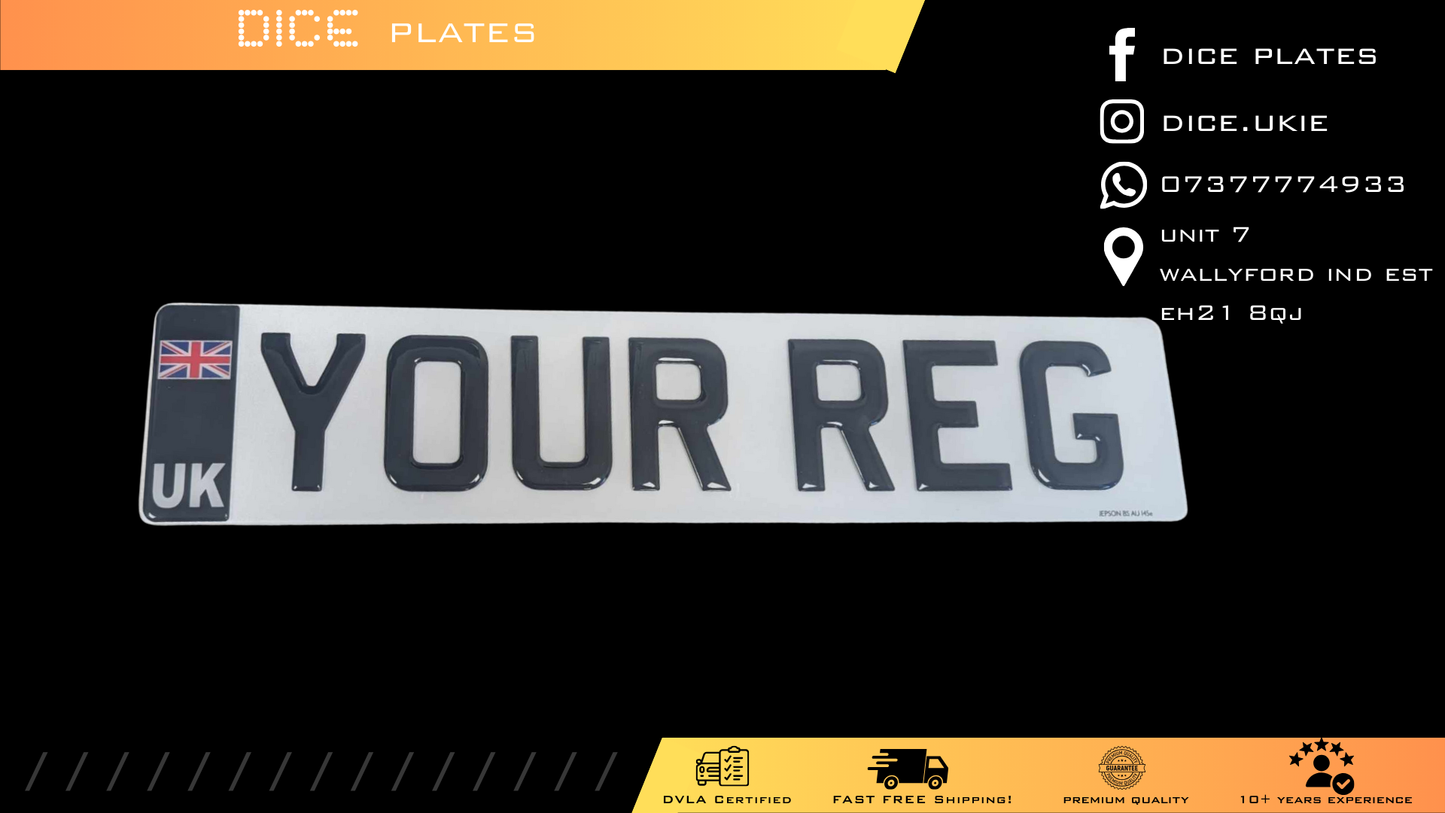 3D Gel Number Plates with Black UK Euro Badge