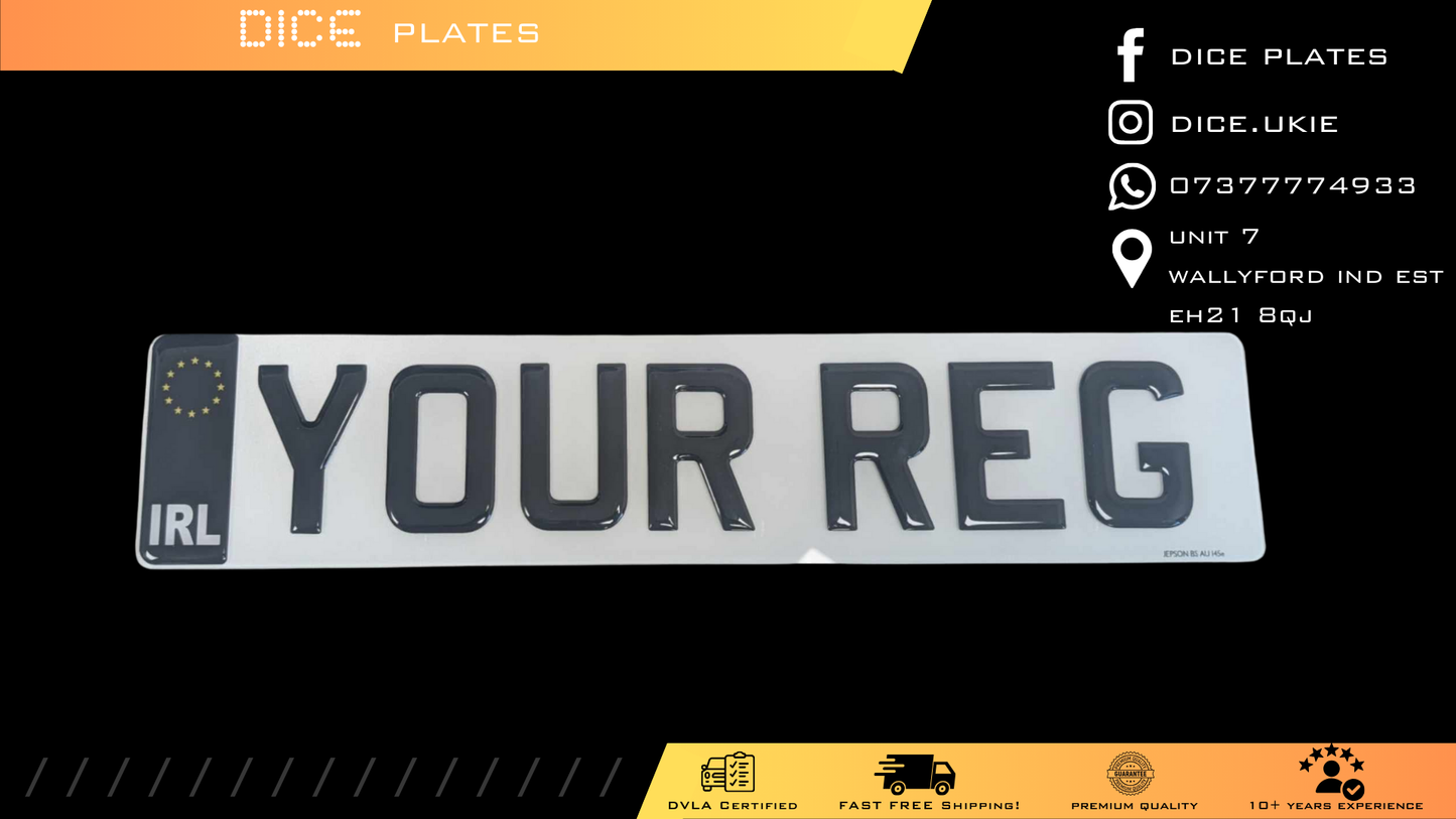 3D Gel Number Plates with Black IRL (Ireland) Euro Badge