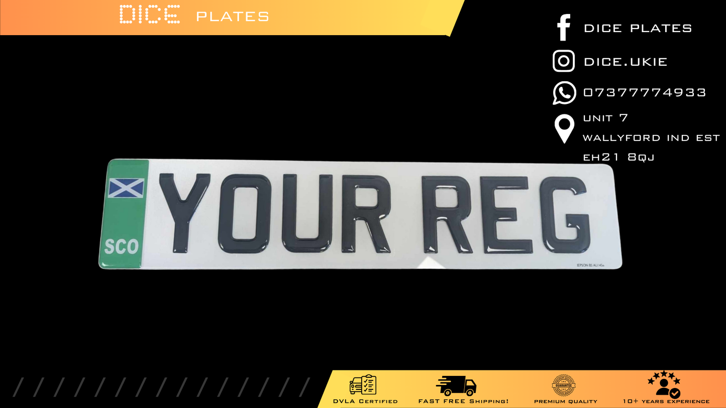 3D Gel Number Plates with EV SCO (Scotland) Euro Badge