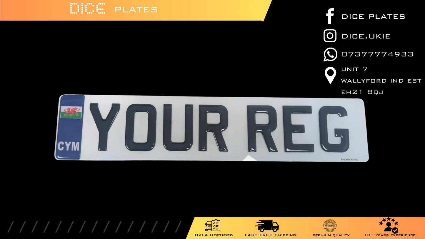3D Gel Number Plates with Blue CYM Cymru Euro Badge