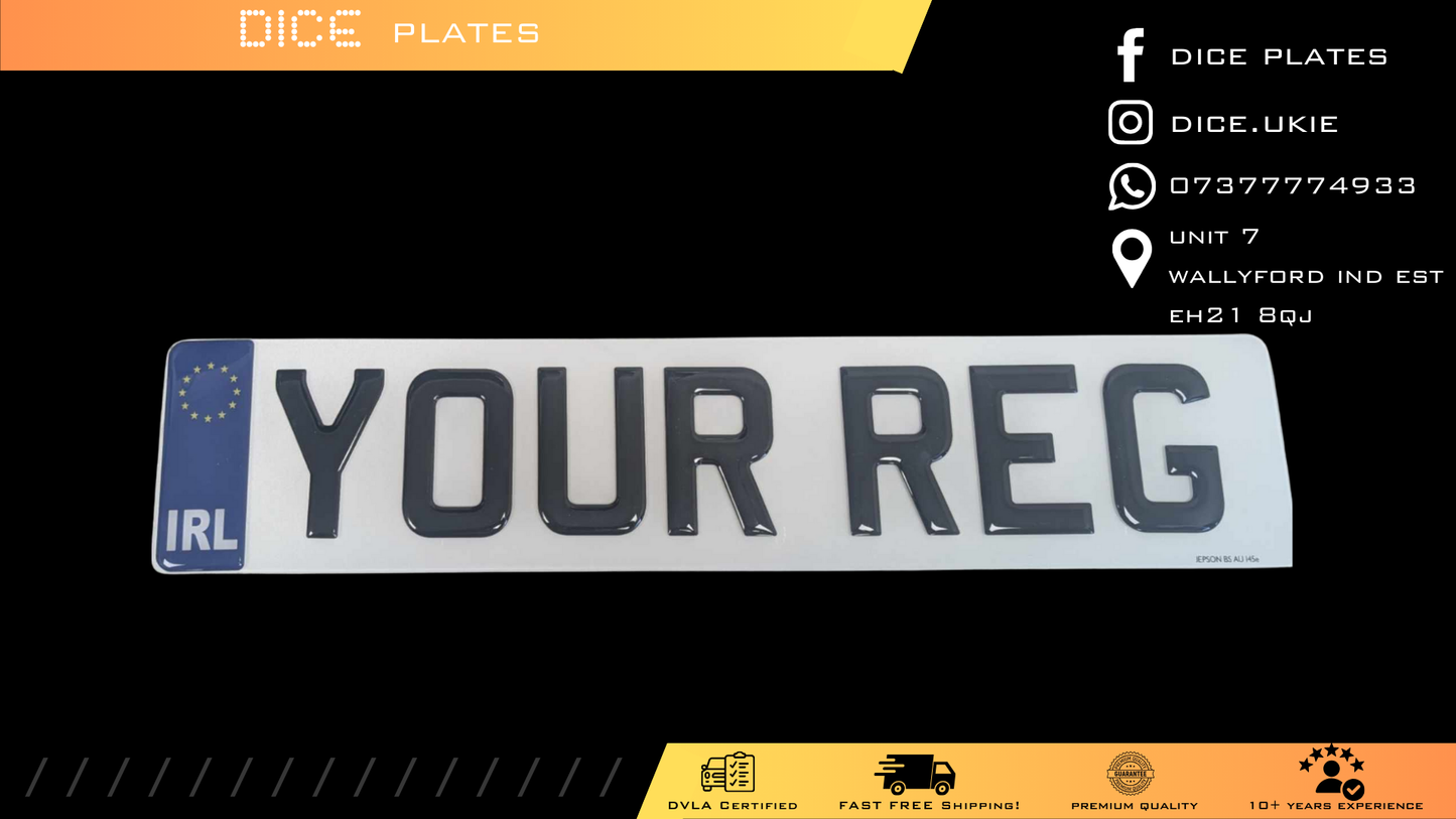 3D Gel Number Plates with Blue Ireland Euro Badge