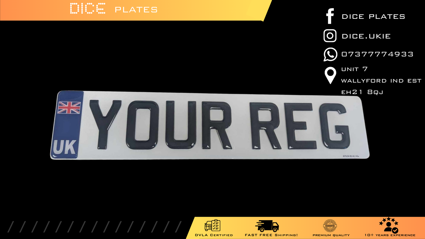 3D Gel Number Plates with Blue UK Euro Badge