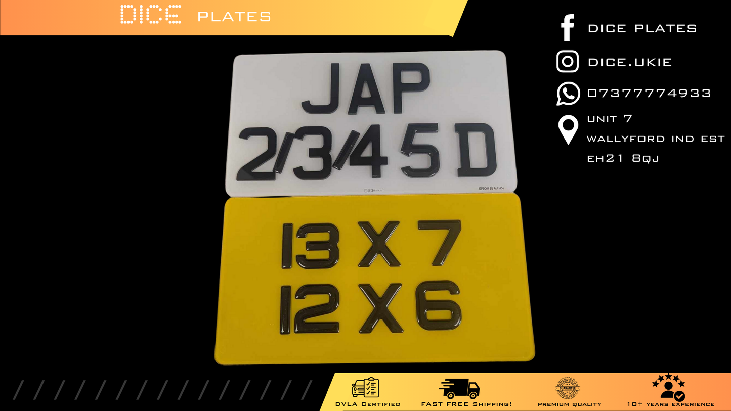 4D Laser Acrylic Jap/Import Number Plate 13 x 7 Pair/Single