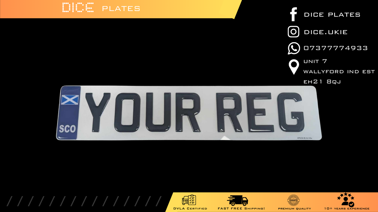 3D Gel Number Plates with Blue Scotland Euro Badge